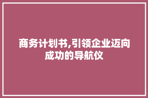 商务计划书,引领企业迈向成功的导航仪