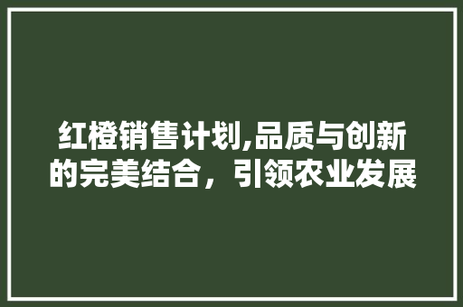 红橙销售计划,品质与创新的完美结合，引领农业发展新篇章