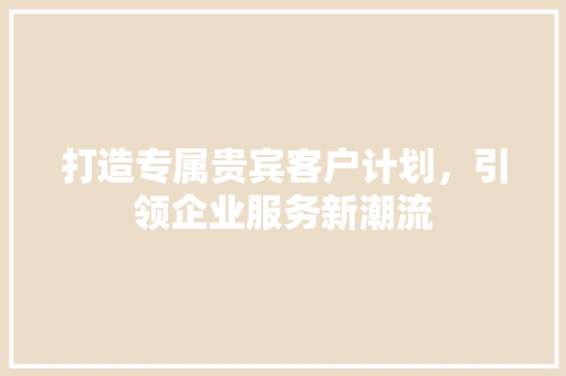 打造专属贵宾客户计划，引领企业服务新潮流