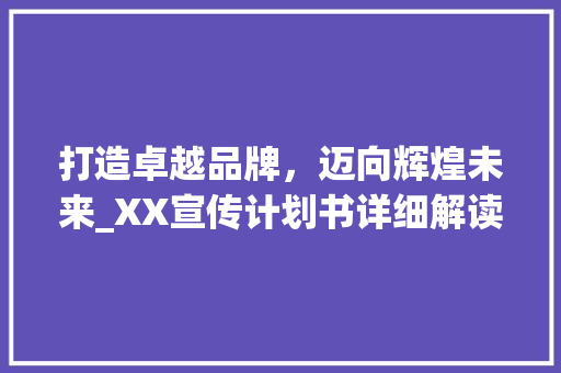 打造卓越品牌，迈向辉煌未来_XX宣传计划书详细解读