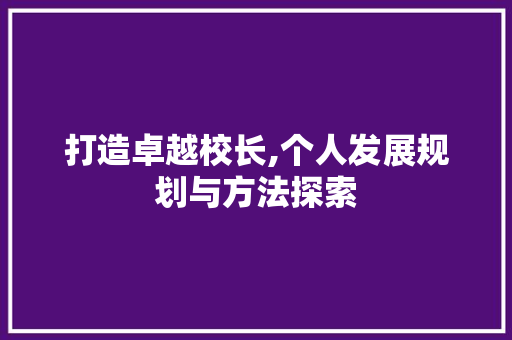 打造卓越校长,个人发展规划与方法探索