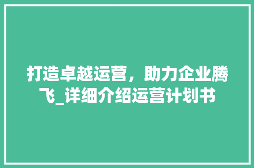 打造卓越运营，助力企业腾飞_详细介绍运营计划书