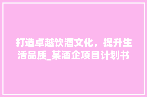 打造卓越饮酒文化，提升生活品质_某酒企项目计划书解读