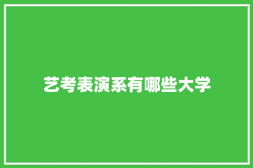 艺考表演系有哪些大学