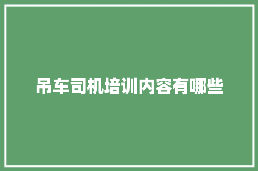 吊车司机培训内容有哪些 工作计划