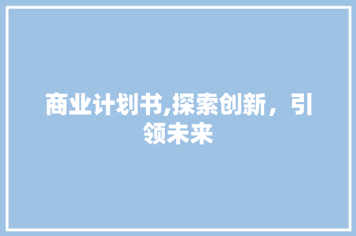 商业计划书,探索创新，引领未来