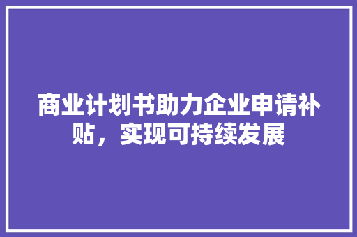 商业计划书助力企业申请补贴，实现可持续发展