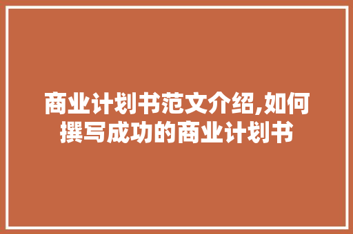 商业计划书范文介绍,如何撰写成功的商业计划书
