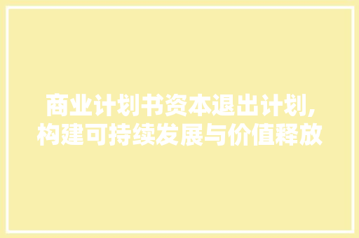 商业计划书资本退出计划,构建可持续发展与价值释放的双赢之路