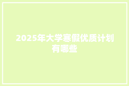 2025年大学寒假优质计划有哪些