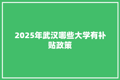 2025年武汉哪些大学有补贴政策
