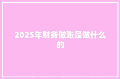 2025年财务做账是做什么的