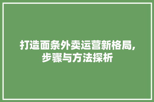 打造面条外卖运营新格局,步骤与方法探析