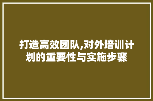 打造高效团队,对外培训计划的重要性与实施步骤