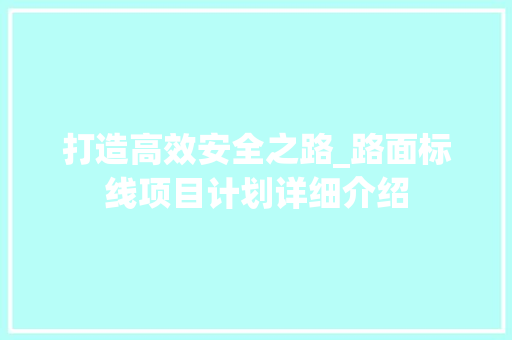 打造高效安全之路_路面标线项目计划详细介绍