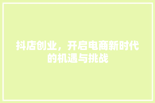 抖店创业，开启电商新时代的机遇与挑战
