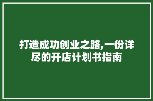 打造成功创业之路,一份详尽的开店计划书指南