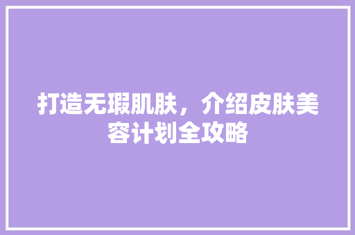打造无瑕肌肤，介绍皮肤美容计划全攻略