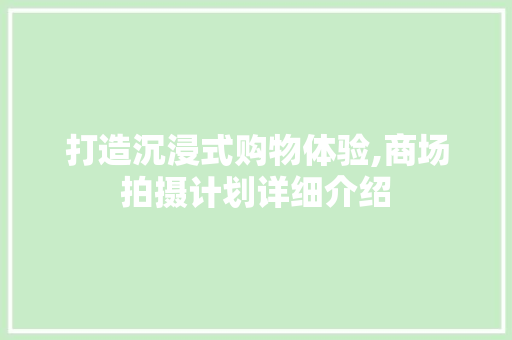 打造沉浸式购物体验,商场拍摄计划详细介绍