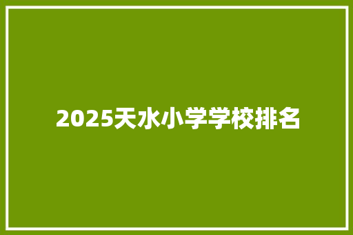 2025天水小学学校排名
