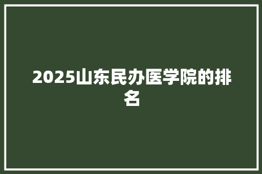 2025山东民办医学院的排名