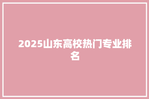 2025山东高校热门专业排名