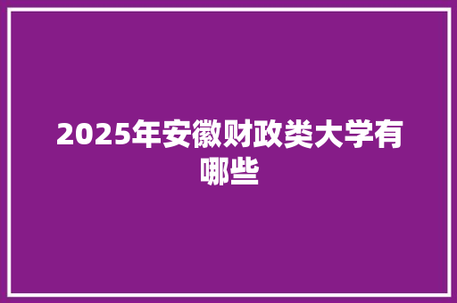2025年安徽财政类大学有哪些