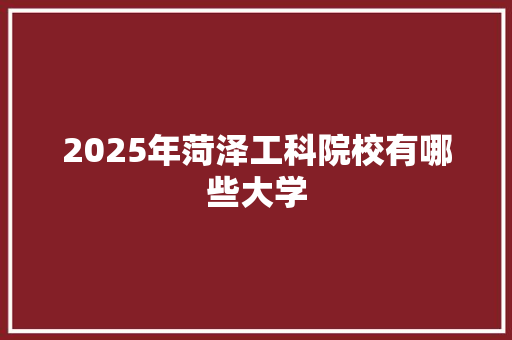 2025年菏泽工科院校有哪些大学