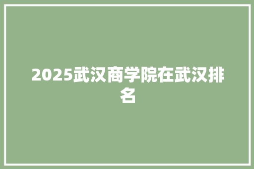 2025武汉商学院在武汉排名