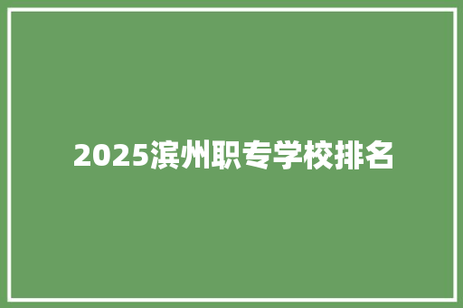 2025滨州职专学校排名