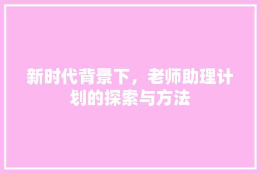 新时代背景下，老师助理计划的探索与方法