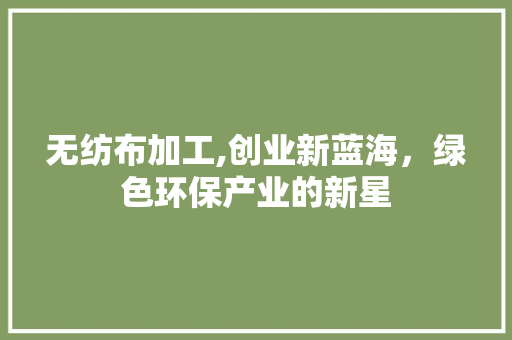 无纺布加工,创业新蓝海，绿色环保产业的新星