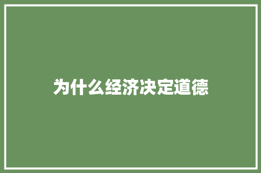 为什么经济决定道德