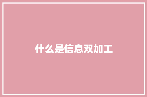 什么是信息双加工