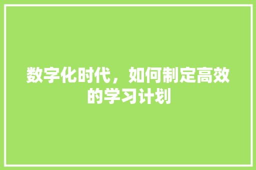 数字化时代，如何制定高效的学习计划