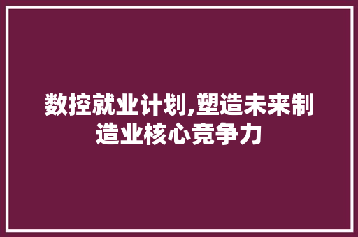 数控就业计划,塑造未来制造业核心竞争力
