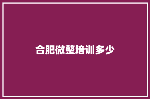 合肥微整培训多少