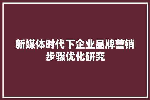 新媒体时代下企业品牌营销步骤优化研究