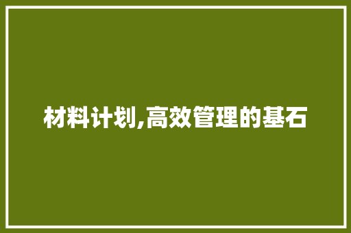 材料计划,高效管理的基石