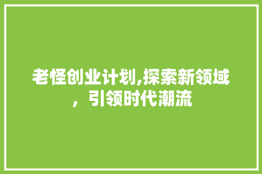 老怪创业计划,探索新领域，引领时代潮流