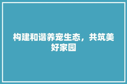 构建和谐养宠生态，共筑美好家园