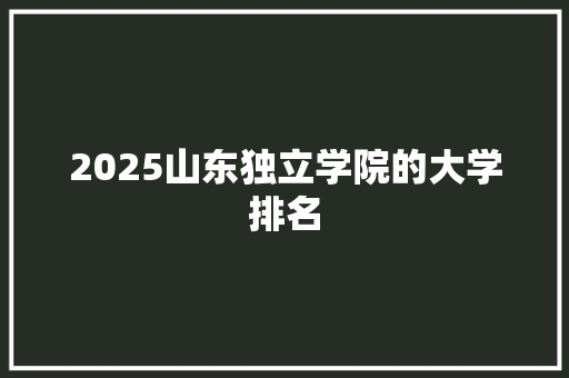 2025山东独立学院的大学排名