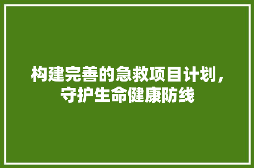 构建完善的急救项目计划，守护生命健康防线