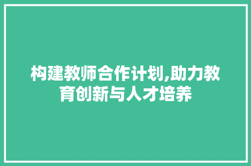构建教师合作计划,助力教育创新与人才培养