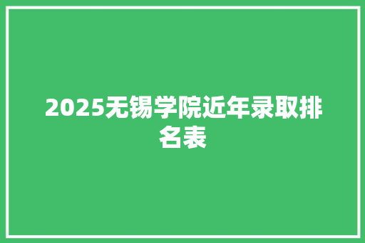 2025无锡学院近年录取排名表