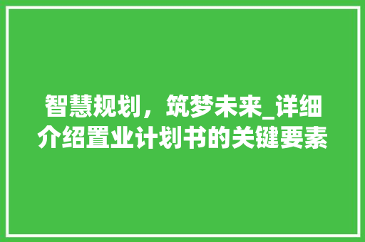 智慧规划，筑梦未来_详细介绍置业计划书的关键要素