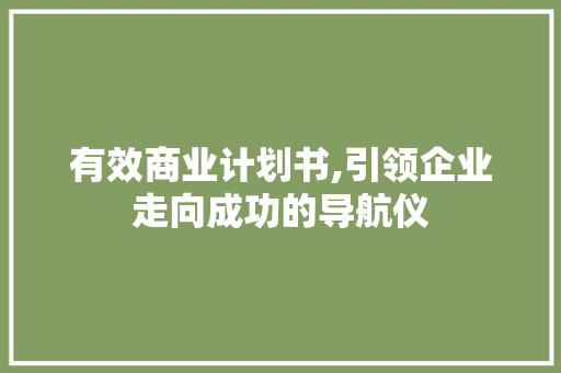 有效商业计划书,引领企业走向成功的导航仪