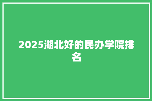 2025湖北好的民办学院排名
