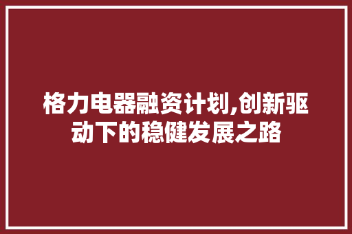 格力电器融资计划,创新驱动下的稳健发展之路