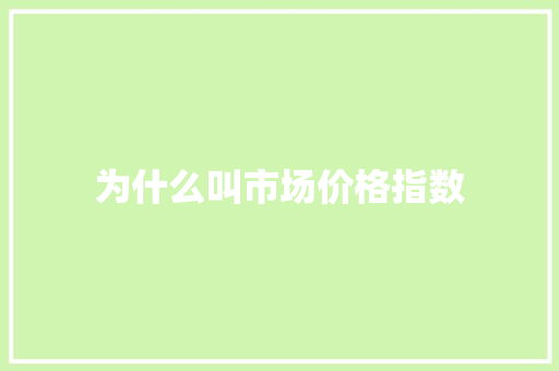 为什么叫市场价格指数